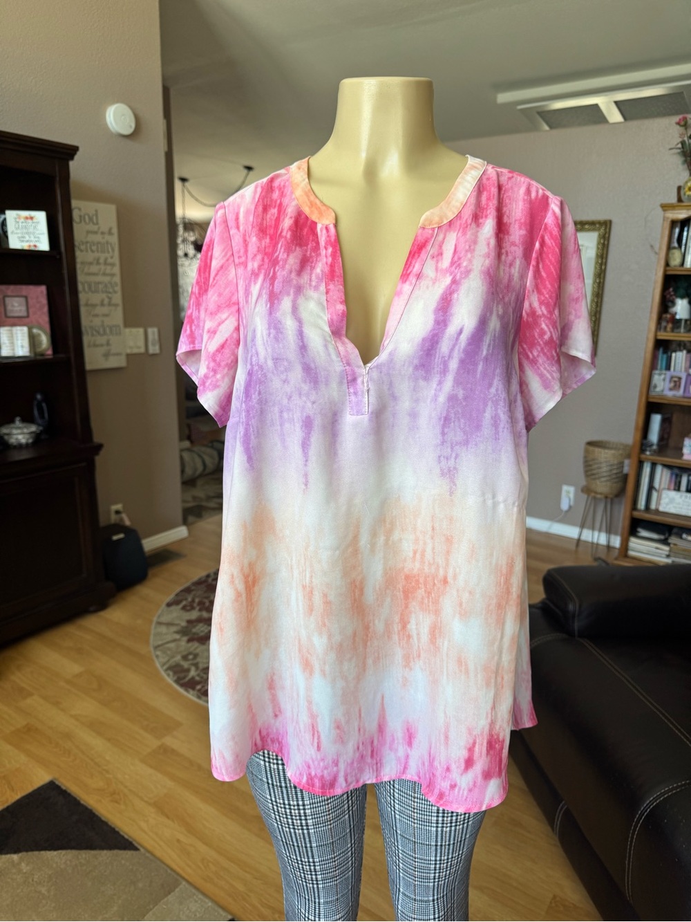 Torrid Pink Purple Orange Tie-Dye V-Neck Short Sleeve Blouse-size 0X